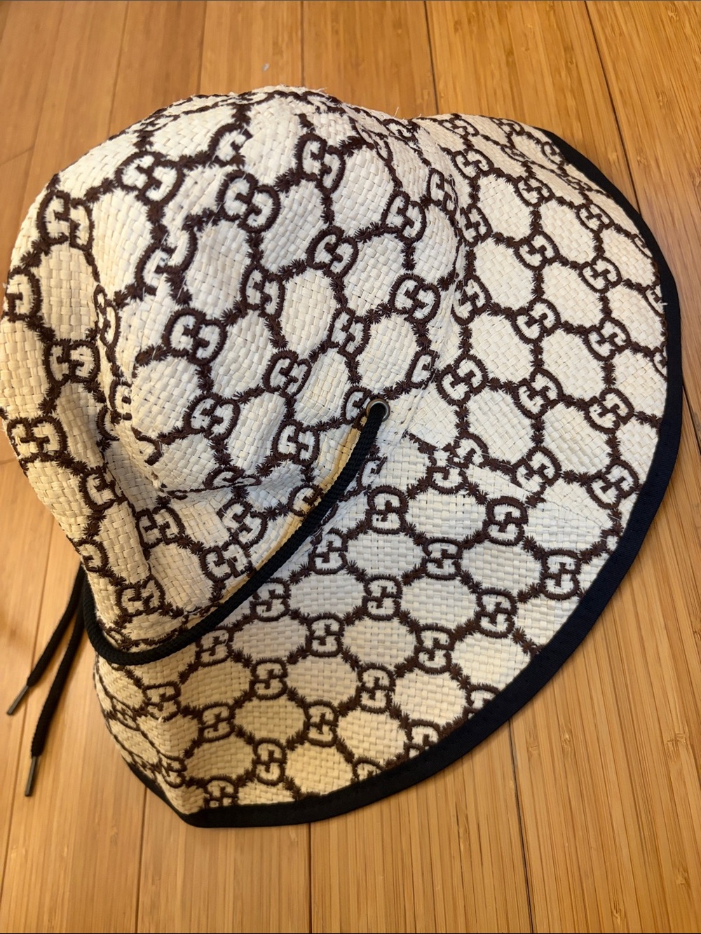 Designer-Style Woven Sun Hat in Cream and Brown - Picture 3 of 3